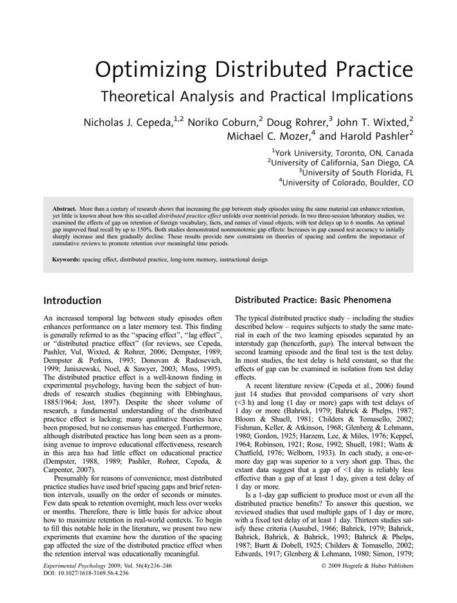 Spacing Effects in Learning: A Temporal Ridgeline of Optimal Retention