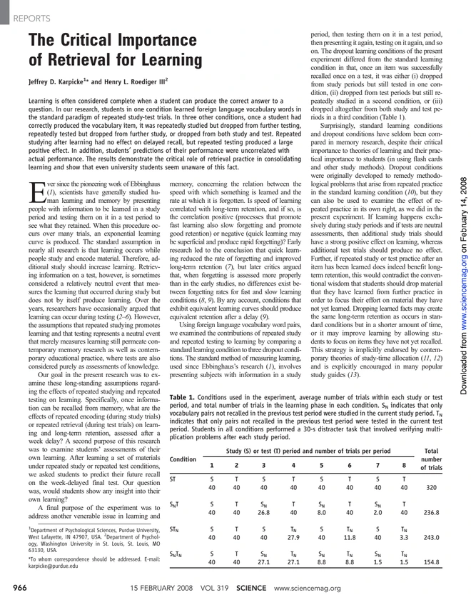 The Critical Importance of Retrieval for Learning