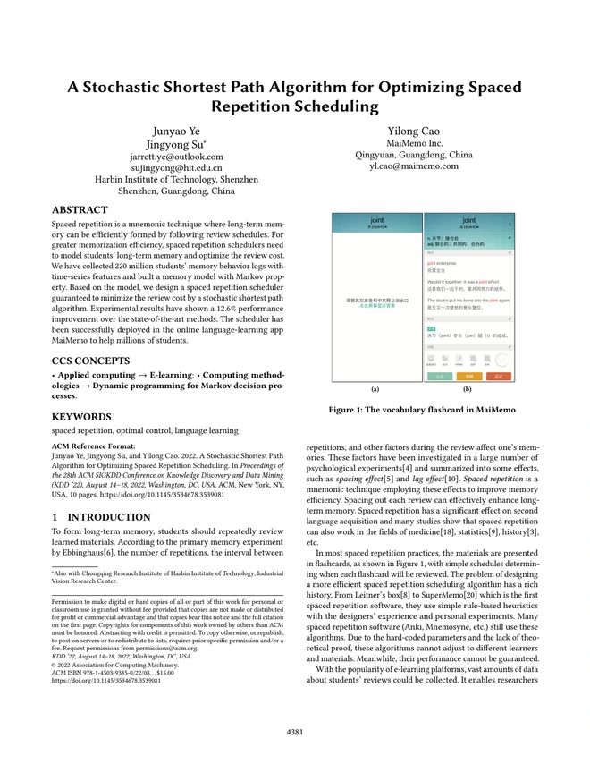 A Stochastic Shortest Path Algorithm for Optimizing Spaced Repetition Scheduling