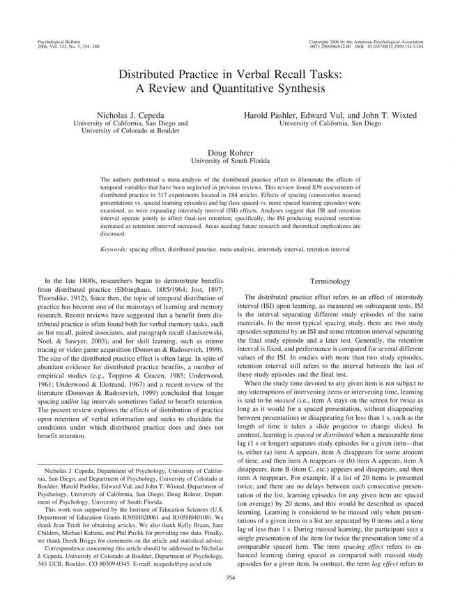 Distributed Practice in Verbal Recall Tasks